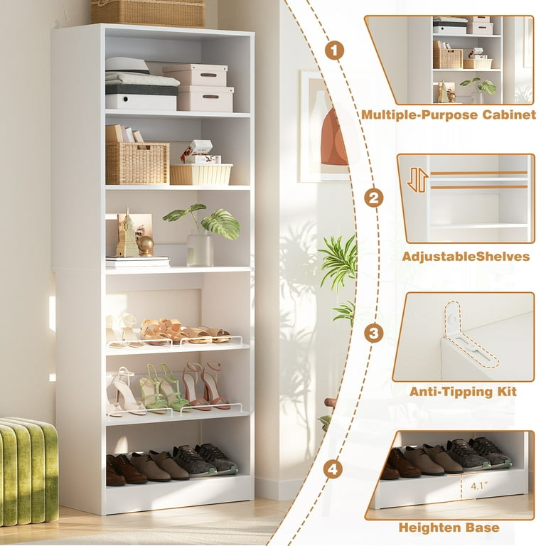 Homieasy 6-Tier Shoe Rack Tower, 80'' Floor Standing Wooden Shoe Organizer,  with Adjustable Angle Shelves and Anti-slip Design, for - Main Image