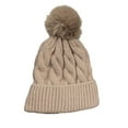 thumbnail image 2 of Guiexla Women Winter Hat Knitted Thick Solid Color Plush Ball Soft Windproof Heatn Retention Twisted Texture Elastic No Brim Unisex Outdoor Beanie, 2 of 8