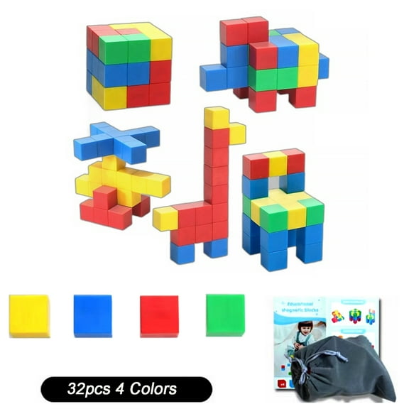 GoXteam Magnetic Building Blocks, Magnetic Stacking Cubes for Boys & Girls 1 2 3 Years Old (32PCS)