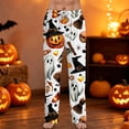 thumbnail image 2 of Domzest Mens Halloween Pajama Pants Drawstring Elastic Waisted Pumpkin Ghost Bat Graphic Pajama Bottoms Wide Leg Funny Sleepwear Khaki L, 2 of 6