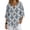 Blue Damask Pattern, variant on Loose Fit Imitation Linen-Like Blouse, Vertical Stripe Print V Neck Button Down Ladies Half Sleeve Blouse for Vacation Spring Summer, Size Medium