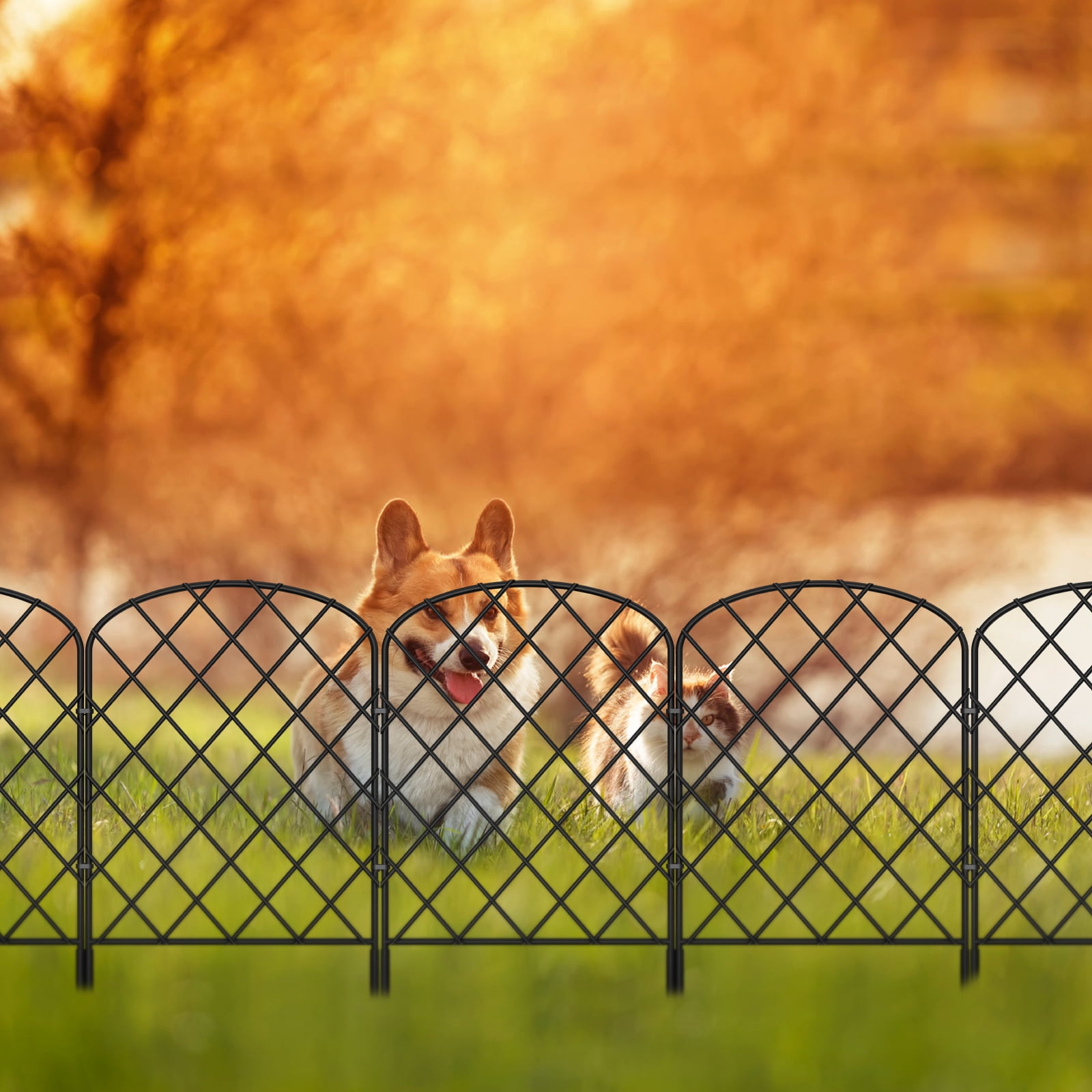 24" (H) x 27FT (L) Metal Decorative Garden Fence Outdoor Patio Barrier Diamond Lattice