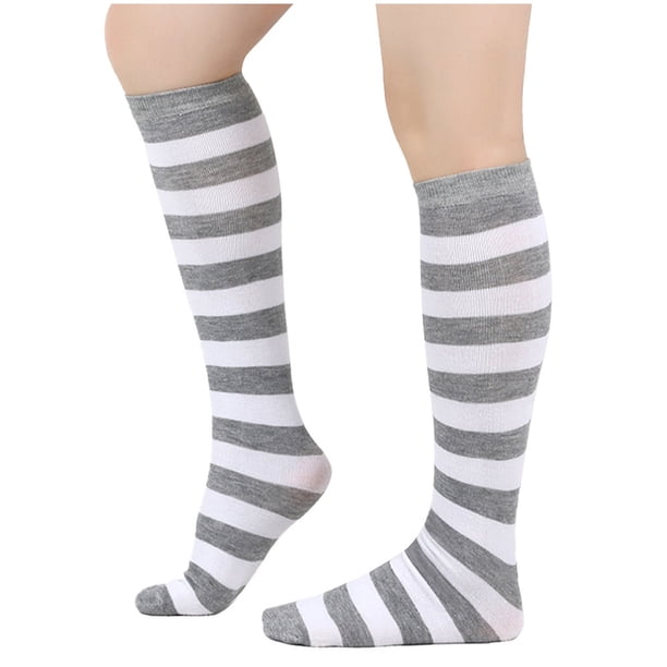 Calcetines de invierno cálidos a rayas hasta la pantorrilla y hasta la rodilla para mujer y hombre, calcetines universales hasta la pantorrilla, calcetines de algodón para mujer.