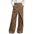 thumbnail image 2 of Women Plus Size Cotton Linen Wide Leg Pants High Waisted High Elastic Button Casual Straight Leg Pants, 2 of 6