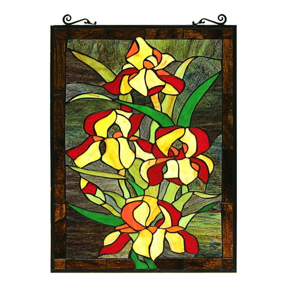 RADIANCE goods FIRE LILY Tiffany-Style Floral Stained Glass Window Panel 25" Height