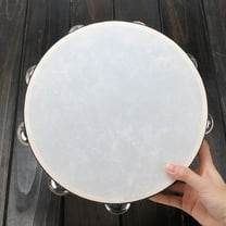 Cheers US 10 inches Percussion Instrument Tambourine Hand Drum Sheepskin Drum for Church Karaoke for Adults Kids Hand Held Drum Percussion Musical Instrument