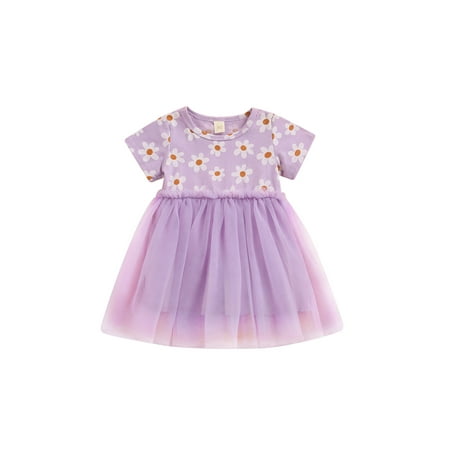 

Carolilly Baby Girls Summer Dress Short Sleeve High Waist Dress Girls Layer Princess One-Piece