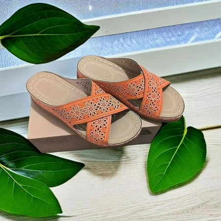 

Wavsuf Wedge Sandals for Women Vintage Casual Summer Orange Sandals Shoes Size 7.5