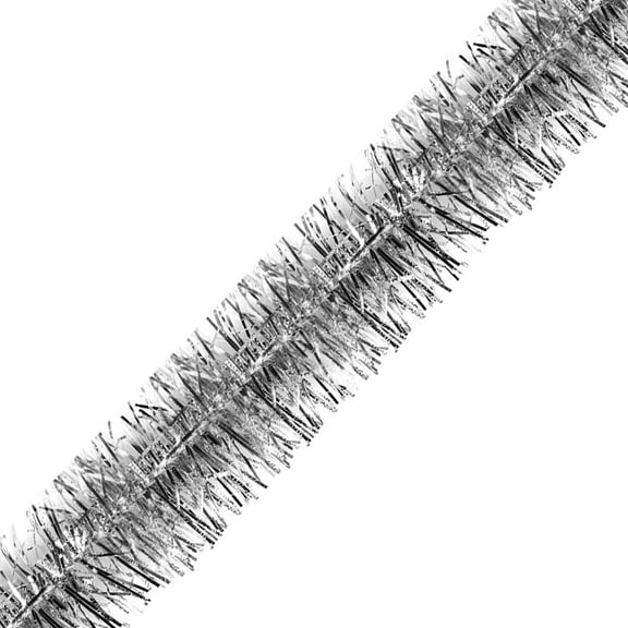 Brite Star 50 Ft Theme Silky Tinsel Garland, White/Silver