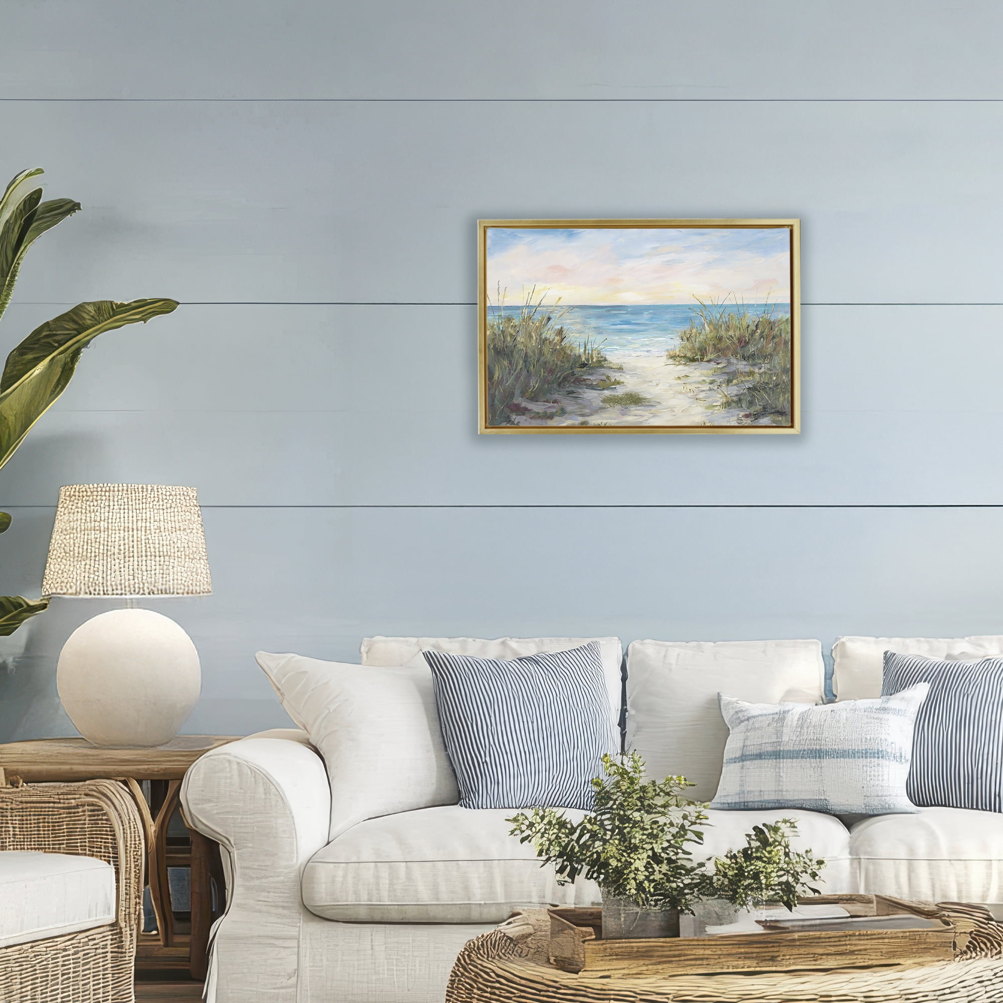 Stupell Industries Walk To The Beach Gold Framed Floater Canvas Wall Art, design by Julie DeRice