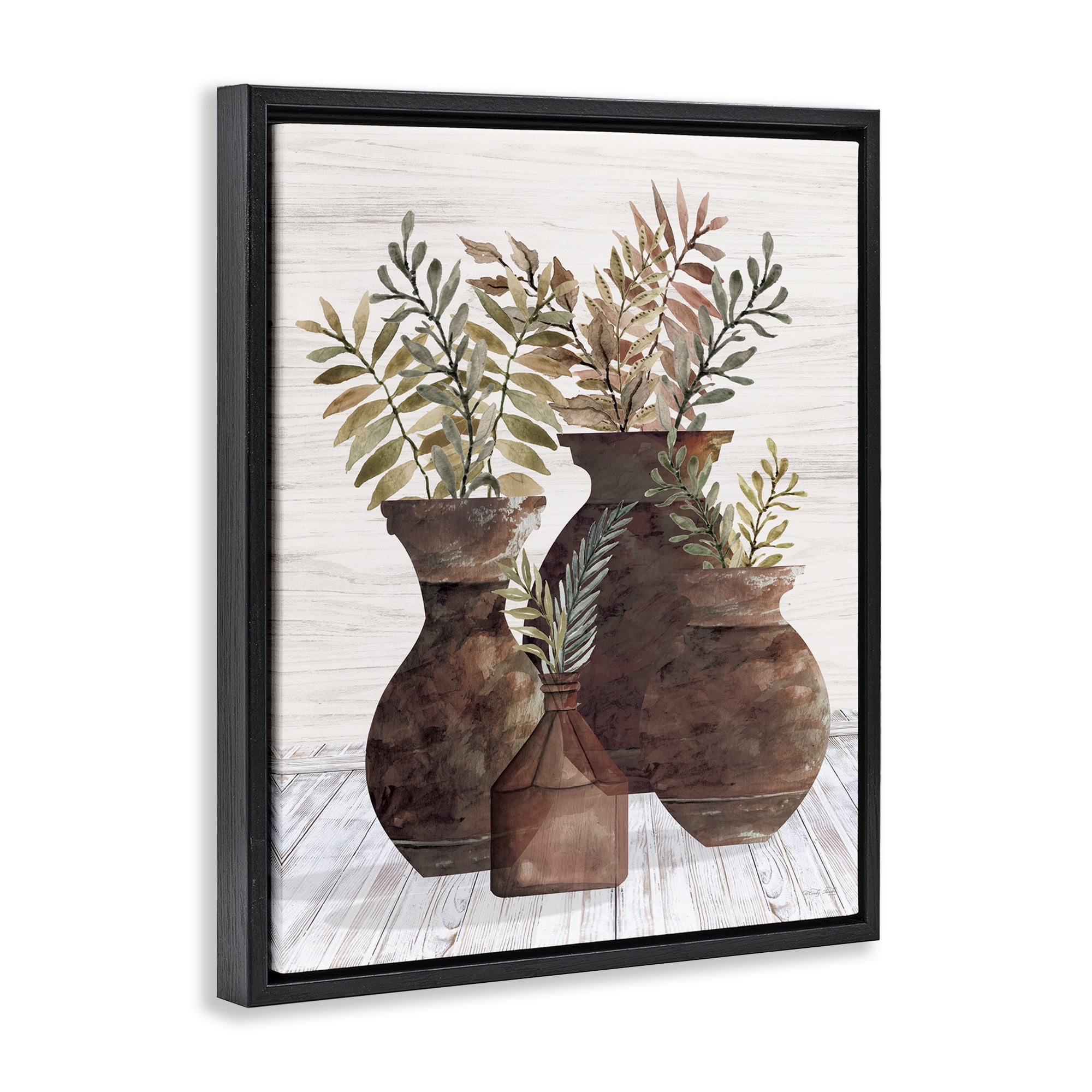 Stupell Industries Rustic Pottery Plants Plants & Flowers Painting Black Floater Framed Canvas Art Print Wall Art, 25 x 31