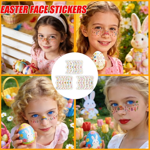 6PCS Easter Face Stickers Set Bunny Egg Freckles Face Decals for Kids Party Makeup Accessories, Easter Party Supplies Face Decoration Stickers for Holiday Festival Events