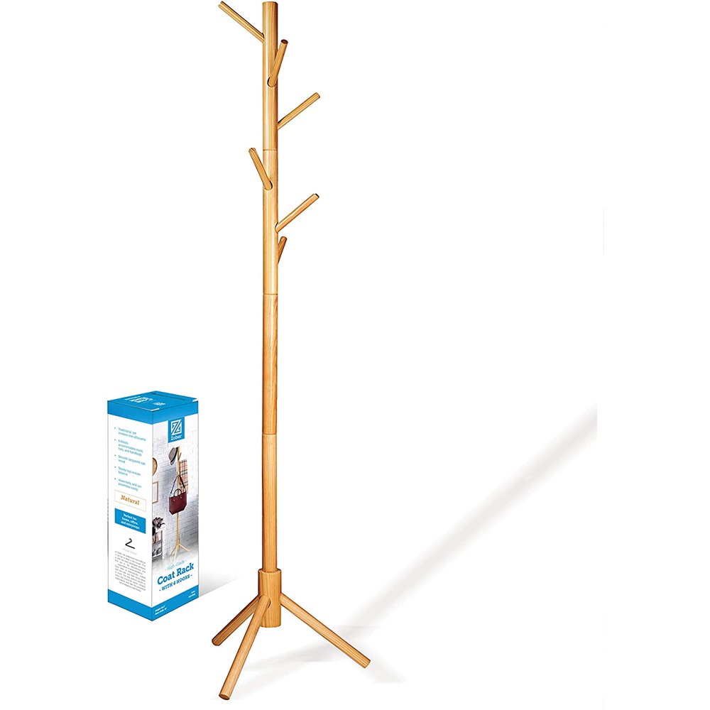 Zober Wooden Free Standing Coat Rack with 6 Hooks, 69 1/2" Tall