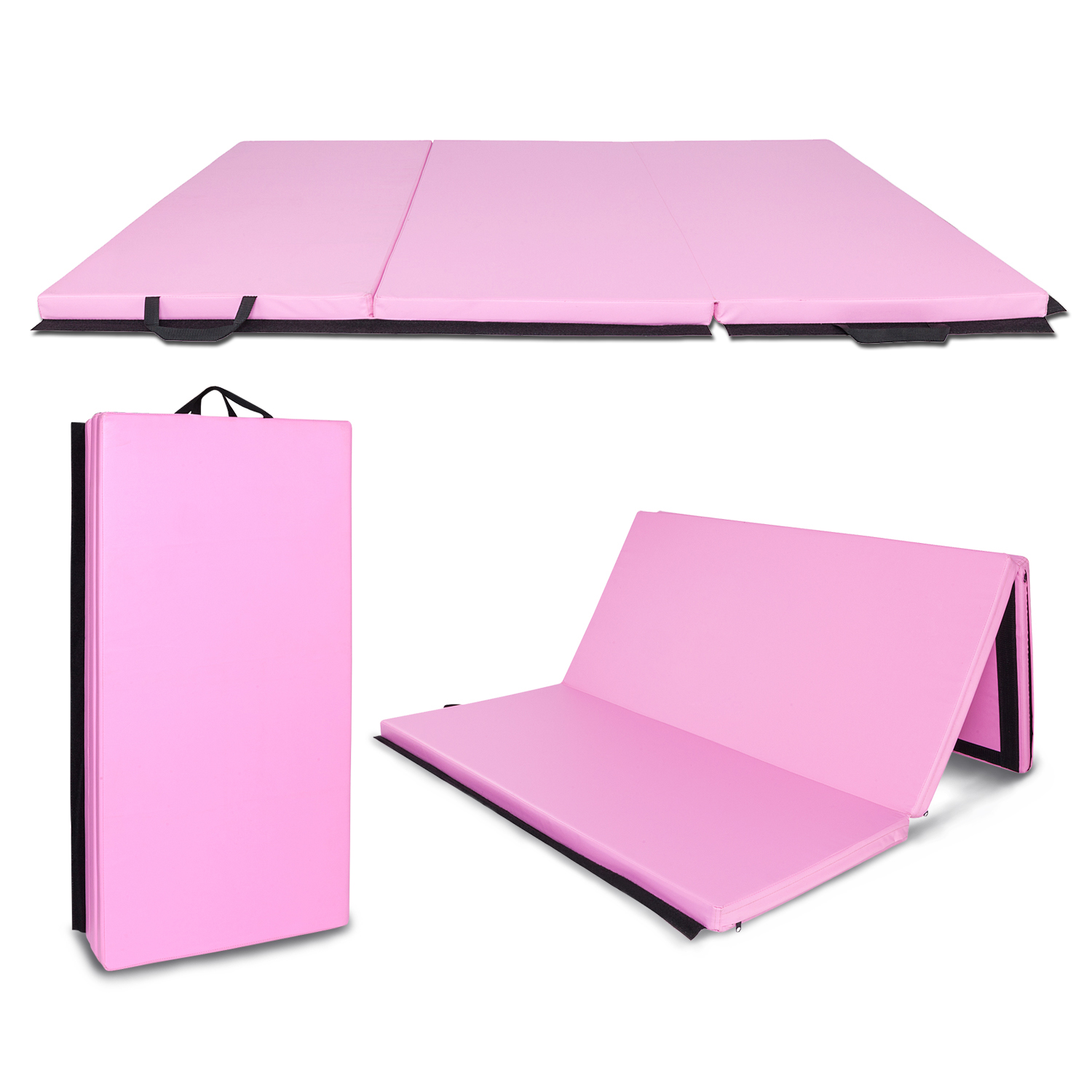 Zimtown 6'x4'x2" Gymnastics Mat, TriFold Folding Tumbling Mat, Pink