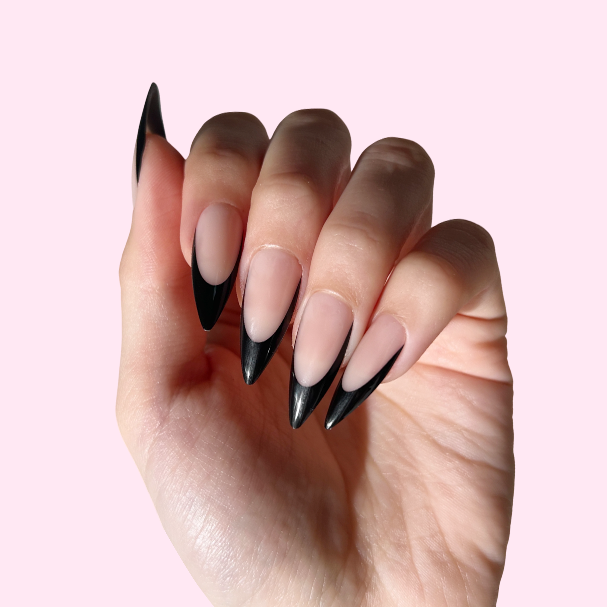 PaintLab Long Stiletto Press On Nails Black French Tip photo 6