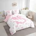 thumbnail image 3 of jejeloiu Letter S Monogrammed 7-Piece Bedding Comforter Set,Kawaii Cute Bowtie King Bedding Sets,Pink Bowknot Ribbon Bed Sheets For Girls,Microfiber Room Decorative Reversible, 3 of 8
