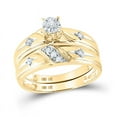thumbnail image 2 of Solid 10K Yellow Gold His and Hers Marquise Real Natural Diamond Trio Three Rings Set Solitaire Matching Rings Wedding Band Set 1/4 Carat - ( .25 Cttw ) - Ladies Size 9 - Mens Size 8.5, 2 of 7