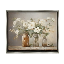 Stupell Industries Vintage Farmhouse Blooms Botanical & Floral Painting Gray Floater Framed Canvas Art Print Wall Art, 31 x 25