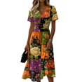 thumbnail image 2 of Halloween Dresses for Women Bat Short Sleeve Pumpkin Funny Wrap Dresses Witch Hat V Neck Cute Wedding Guest Dress S, 2 of 5