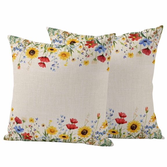 2 Pack Outdoor Waterproof Throw Pillow Covers,Pastoral Retro Flowers Decorative Square Pillow Case Patio Pillowcases for Chair Couch Sofa 16x16in