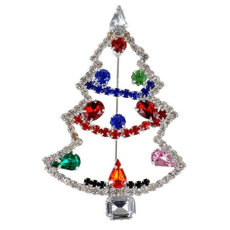 Multi-colored Crystal Rhinestone Holiday Christmas Tree Costume Jewel Pin Brooch