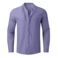 thumbnail image 4 of Mens Stand Collar Shirt Linen Shirt Summer Wrinkle Free Comfort Long Sleeve Dress Shirts Vacation Outfits, 4 of 6