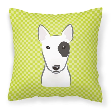 Carolines Treasures BB1271PW1818 Checkerboard Lime Green Bull Terrier Canvas Fabric Decorative Pillow   18H x18W