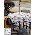 thumbnail image 4 of Outdoor Tablecloth with Umbrella Hole and Zipper, Independence Day Square Table Cloth 60x60 Inch Waterproof Tablecloth, Red Blue Star Firework Wooden Grain Picnic Table Cover for Patio Camping, 4 of 7