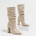 thumbnail image 6 of Dakaela Womens Slouchy Mid Calf Boots Suede Slip on Chunky Block Heel Pumps Dressy Riding Tall Boot, 6 of 7
