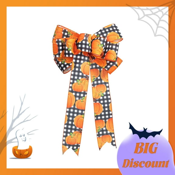 AYktou 5Pcs Large Fall Bows for Wreath,Thanksgiving Wreath Bows Yellow Orange Plaid Bows for Farmhouse Wreath Indoor Outdoor Holiday Christmas Party Door Wall Decoration(10 x 18 Inch)