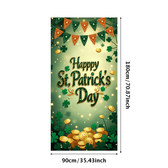 St Patricks Day Backdrop Banner with Green Clover Coins Decorations Wall Background Party Supplies Holiday Celebration Photography Props