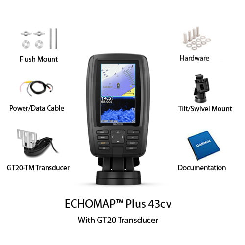 Garmin Echomap Plus 43cv Com A Gente LakeVu g3 E GT20-TM transdutor 010-01885-05 