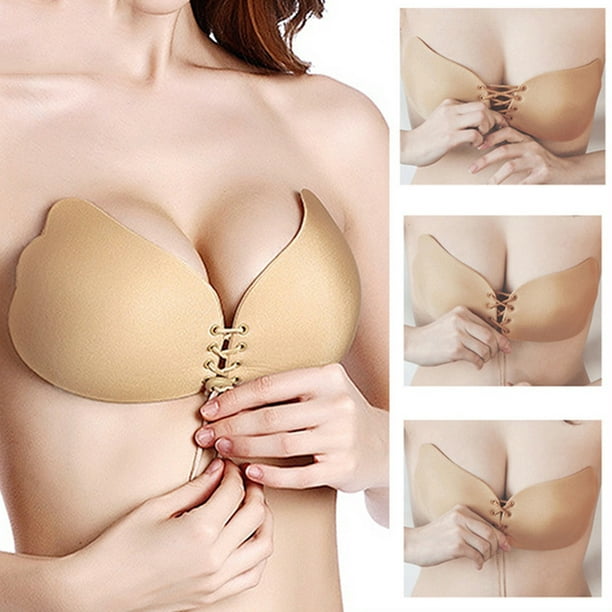 Invisible Bra Backless Strapless Bra Reusable Sticky Deep Plunge Silicone Push  Up No Show Adhesive Bras for Women 