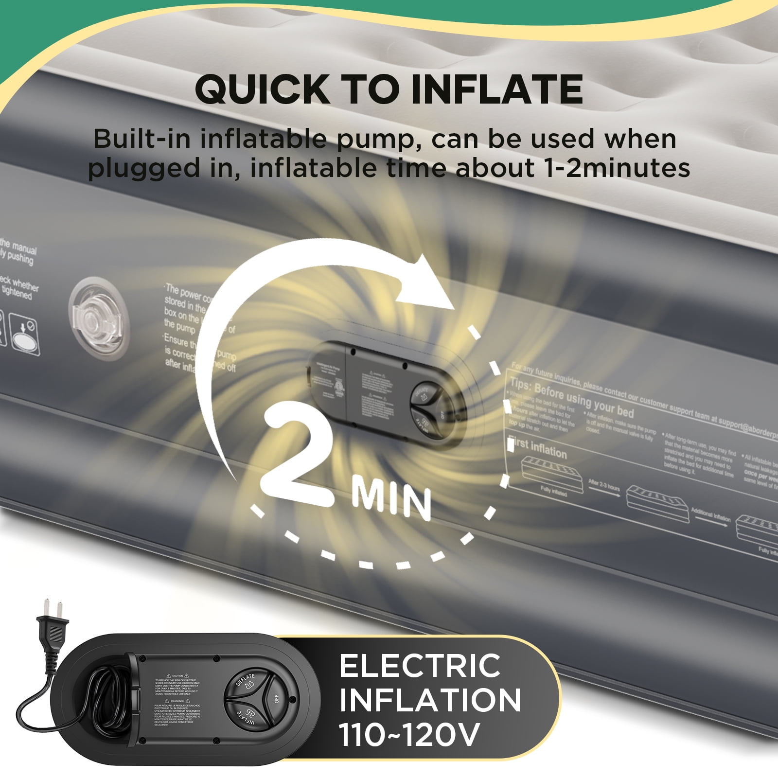 Ophanie Twin Air Mattress, 18-Inch Elevated Inflatable Bed with Built-in Pump, Puncture-Resistant, Quick Inflation/Deflation, Portable for camping & Guests, Dark Gray Ophanie Twin Air Mattress, 18-Inch Elevated Inflatable Bed with Built-in Pump, Puncture-Resistant, Quick Inflation/Deflation, Portable for camping & Guests, Dark Gray - Image 5