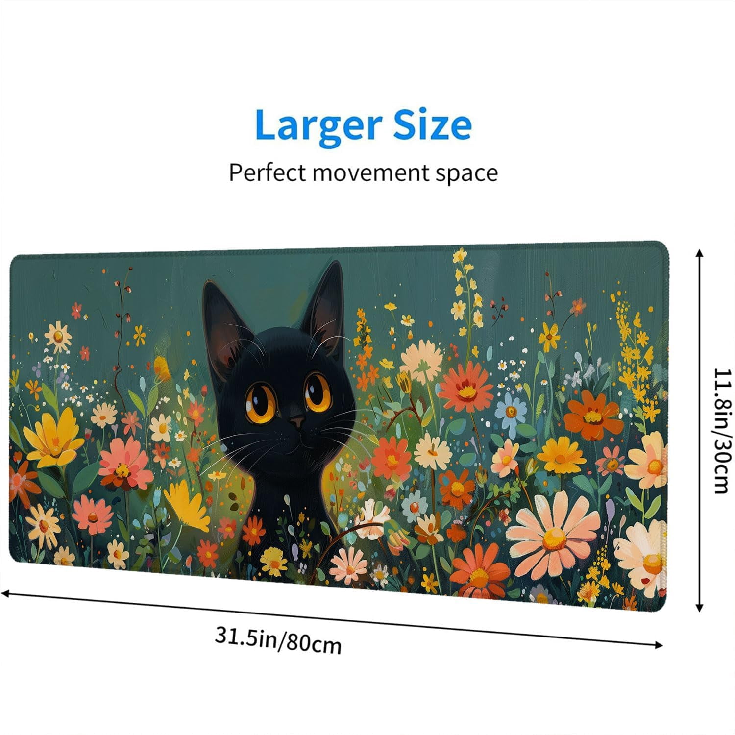 Anime Black Cat Desk Pad Mouse Pad Cute Funny Mousepad XL Large Gaming Mouse Pad Laptop Keyboard Mat Desk Pad Office Home Decor for Women Girl 31.5"x11.8"