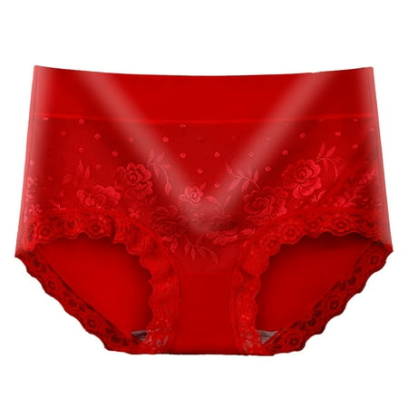 HCURIBAD Panties for Women Clearance Women s Cotton Mid Waist Tummy Breathable Hip Wrap Lace Panties Seamless Underwear Cotton Underwear No Show Underwear  1x Ladies Panty Red XL