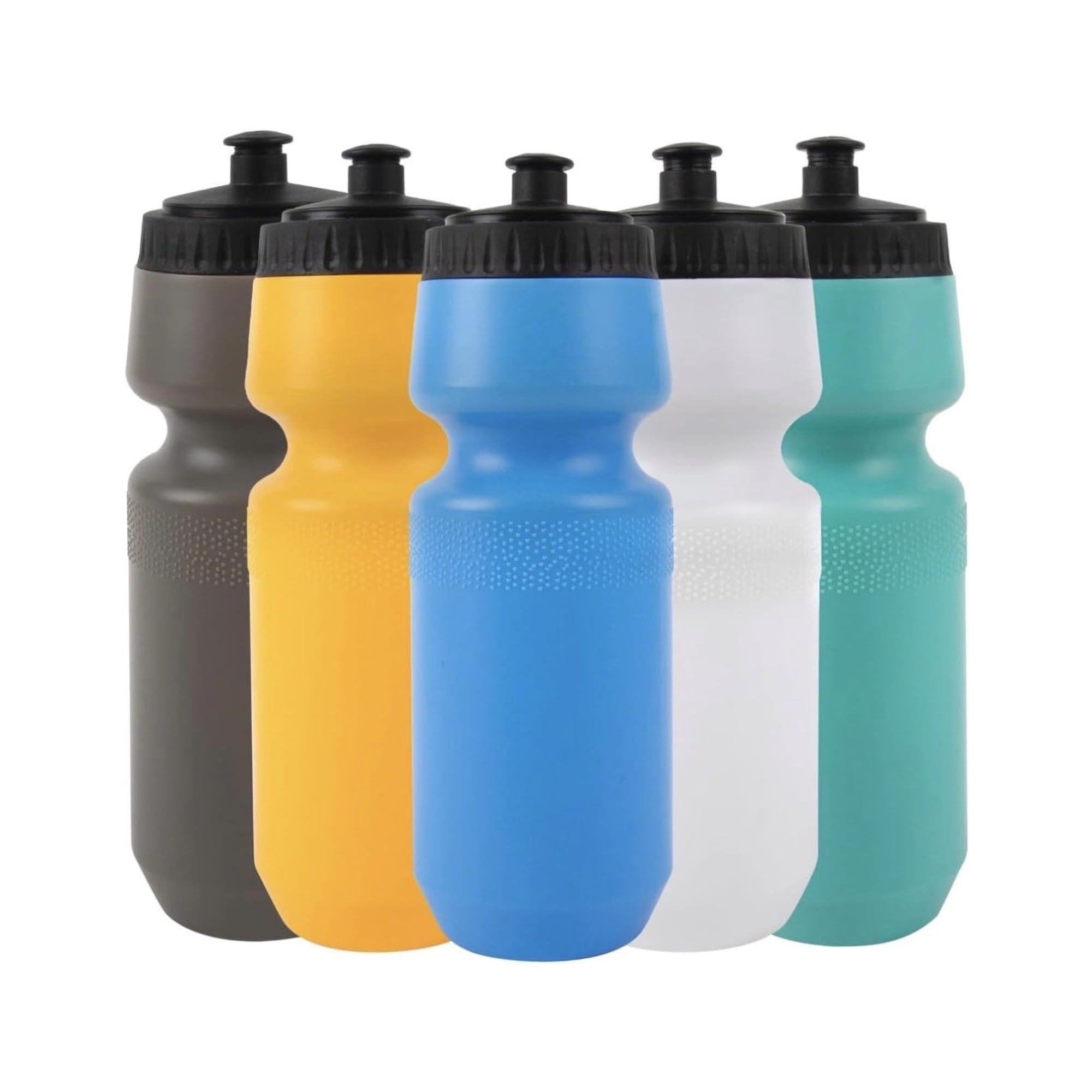 Squeezable Water Bottles with Push-Pull Spout Cap Gray Yellow Blue White Teal