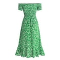 thumbnail image 6 of YOESEE Women Floral Print Off Shoulder Boho Dress Short Sleeve Side Split Flowy Maxi Dress Green M, 6 of 9