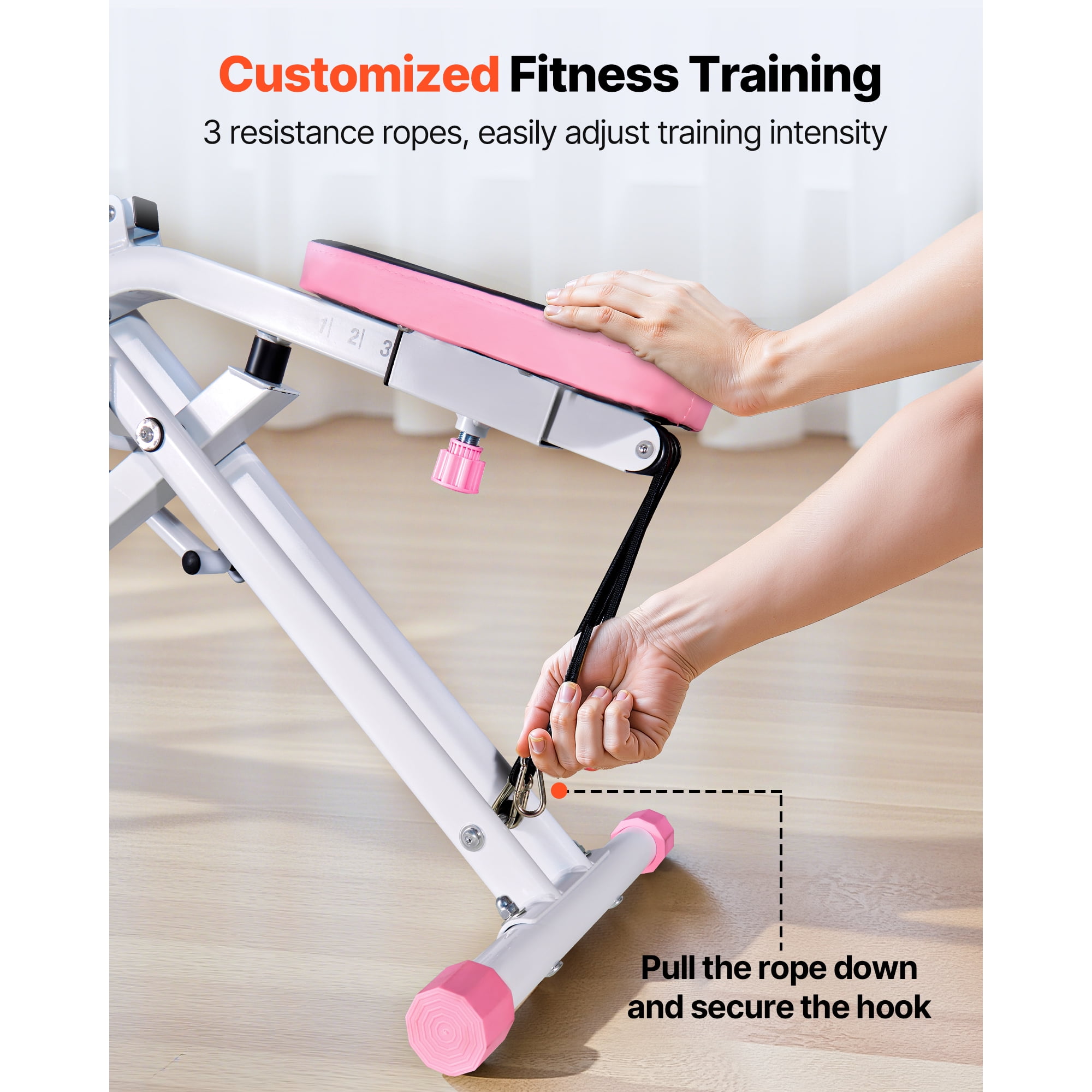 KFFKFF Foldable Squat and Rowing Machine for Home Workouts, Compact Exercise Equipment with 3 Durable Resistance Bands, Glute and Leg Training Machine, White