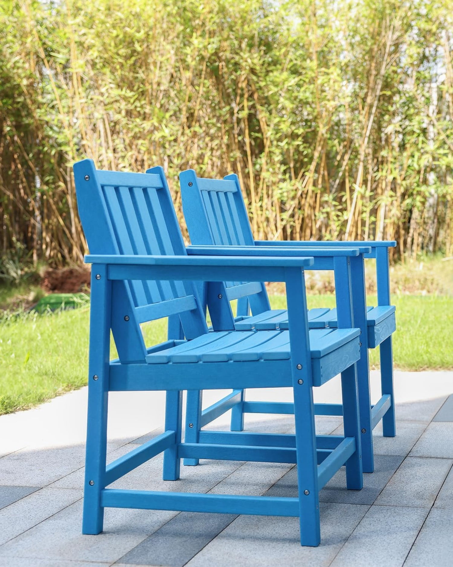 Patio Dining Chair Set of 2, HDPE Outdoor Dining Chairs with Ergonomic Backrest, All Weather Patio Chairs for Backyard, Deck, Garden, Poolside, Sky Blue