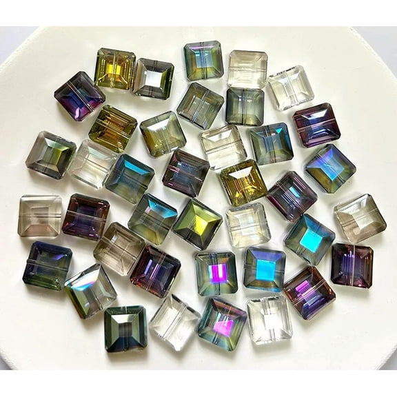 U8MO 14mm Faceted Multi-color Crystal Quartz Square Loose Beads 14PCS