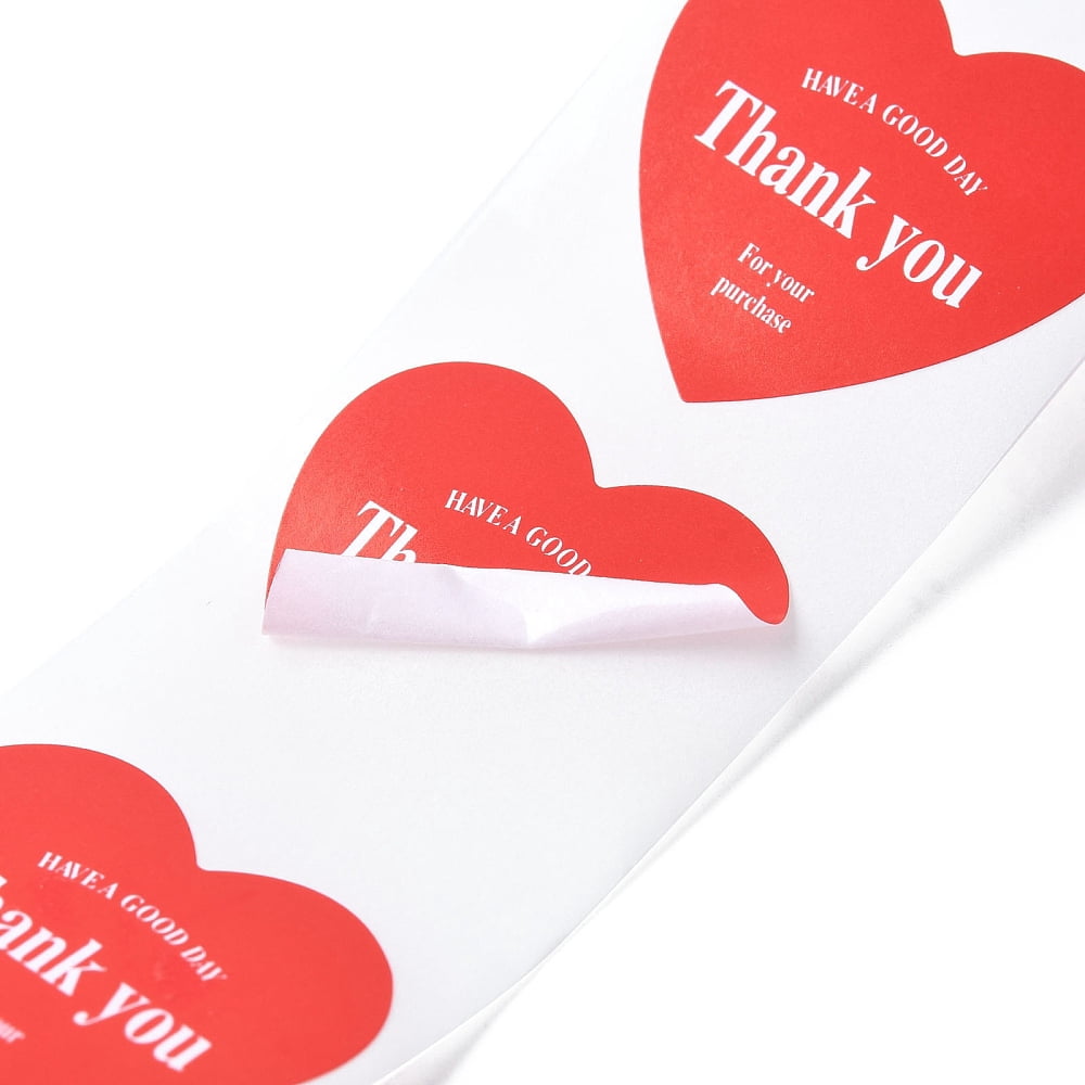 10rolls 500Pcs Heart with Thank You Roll Stickers for Party Decorative Presents Thaksgiving Day Orange Red 25x25x0.1mm