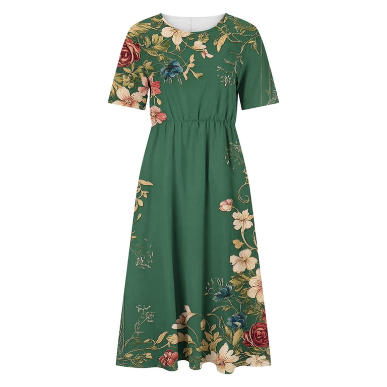 flattering casual summer dresses Enjoytime for Women Floral Print Short Sleeve Crewneck Midi Dresses Vocation Beach Sundress CARMEN Lars Mini Dress Black size:12-18m day outfit Summer maxi dress