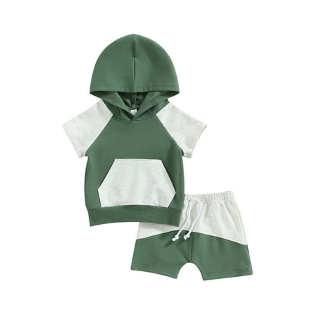 

Diconna Toddler Boys Girls Clothes Short Sleeve Hooded Tops Drawstring Short Pants Casual Outfits Green 6-12 Months