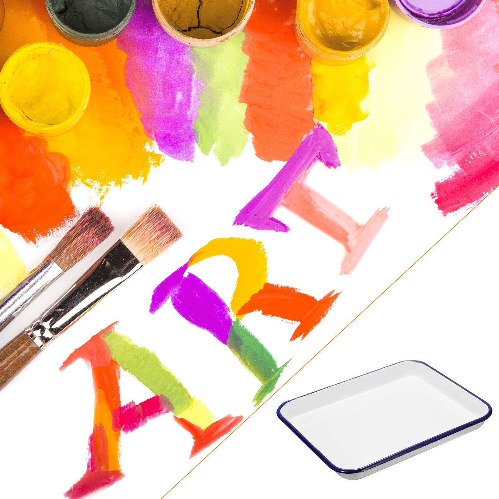 Uxcell Butcher Tray Palette 12" x 9.8" Metal Triple Enamel Coated Rectangular Tray Artist Painter Painting Tool for Art Paint Acrylic Watercolor Mixing