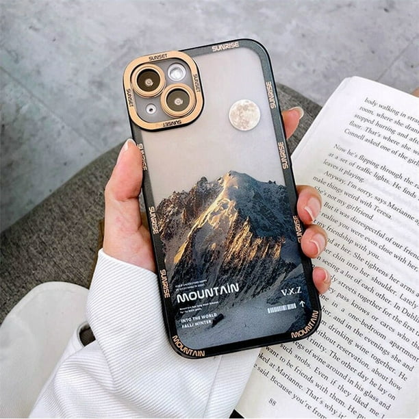 Funda Retro para iPhone, carcasa suave y transparente a prueba de golpes, con patrón de luna, nubes y cielo al atardecer, para modelos 13, 12, 11 Pro Max, XR, X, XS, 7, 8 Plus, SE2020 y 14