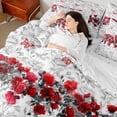 thumbnail image 4 of Castle Fairy Flower Rose Bedding Comforter Set 7 Pieces for Female Men Adults,Chic Floral Blossoms Full Bedding Set Lightweight,Grey Red Fitted Sheet Flat Sheet,Breathable Home Decor,Reversible, 4 of 8