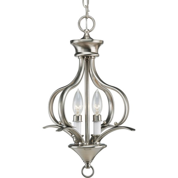 Open Box Progress Lighting, Trinity Collection, 2-Light Foyer Fixture, Brushed Nickel, Sculptural Metal Forms, Shade Included