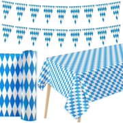 Oktoberfest Party Decorations - 1Pc Plastic Table Cloth Roll (w/Slide Cutter) + 1Pc Bavarian Flag, German Bavarian Themed Supplies for Beer Festival Parties | Electronics Accessories