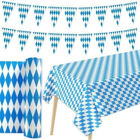 Oktoberfest Party Decorations - 1Pc Plastic Table Cloth Roll (w/Slide Cutter) + 1Pc Bavarian Flag, German Bavarian Themed Supplies for Beer Festival Parties | Electronics Accessories